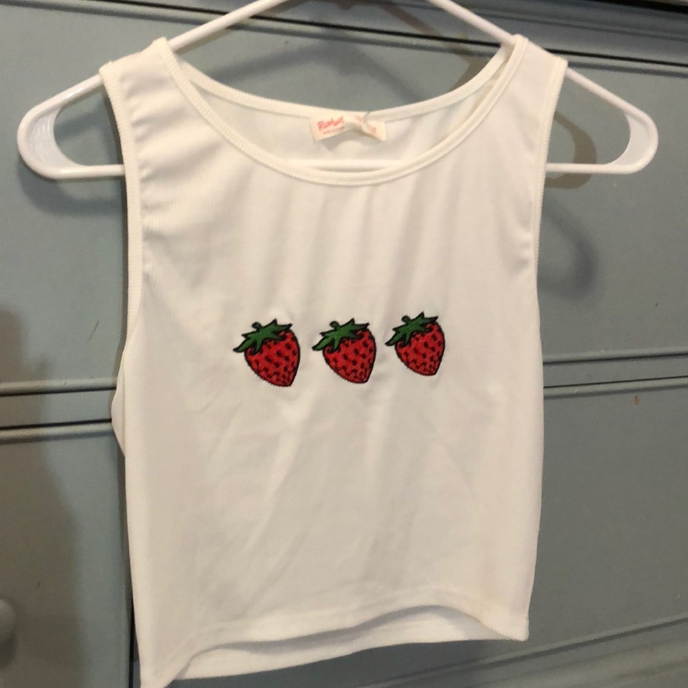 White strawberry crop top tank